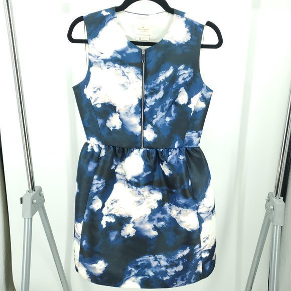 Kate Spade Navy and White Cloud Print Mini Dress - Picture 2 of 15